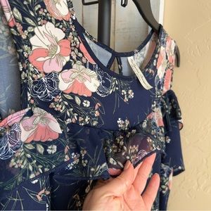 Per-Seption Concept scoop neck, off the shoulder multi floral/blue blouse Sz M